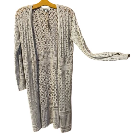 Moral fiber Long Knit Cardigan in light greige Medium NWT open knit duster boho - Picture 1 of 6